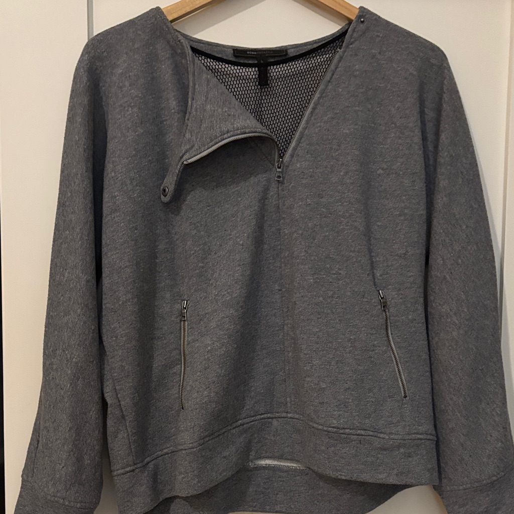 Bcbgmaxazria Gray Mesh Detail Top